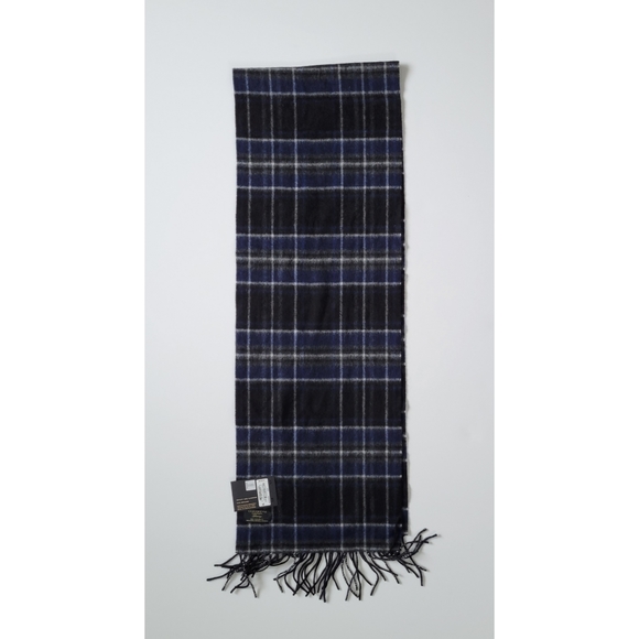 🆕️100% Cashmere Club Room Men's Blue Plaid Scarf - Picture 7 of 9